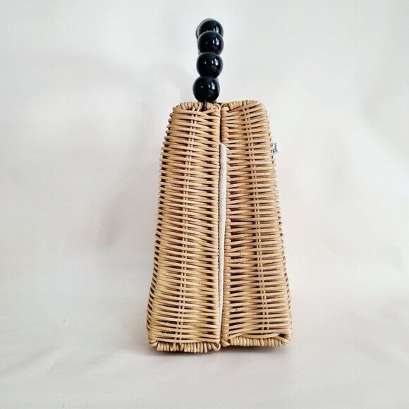 CHANTAL Paris Wicker Handbag - Natural Rattan with Black Bead Handle - NEW - Picture 4 of 9